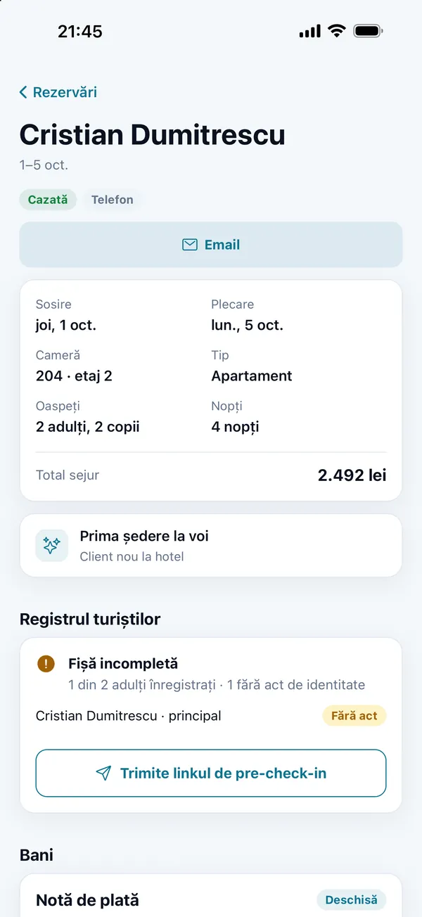 A reservation in DelivCore Hotel: the stay, the guest history and the guest register