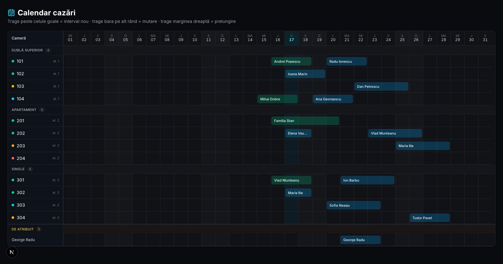 Drag-and-drop reservations calendar across a full month