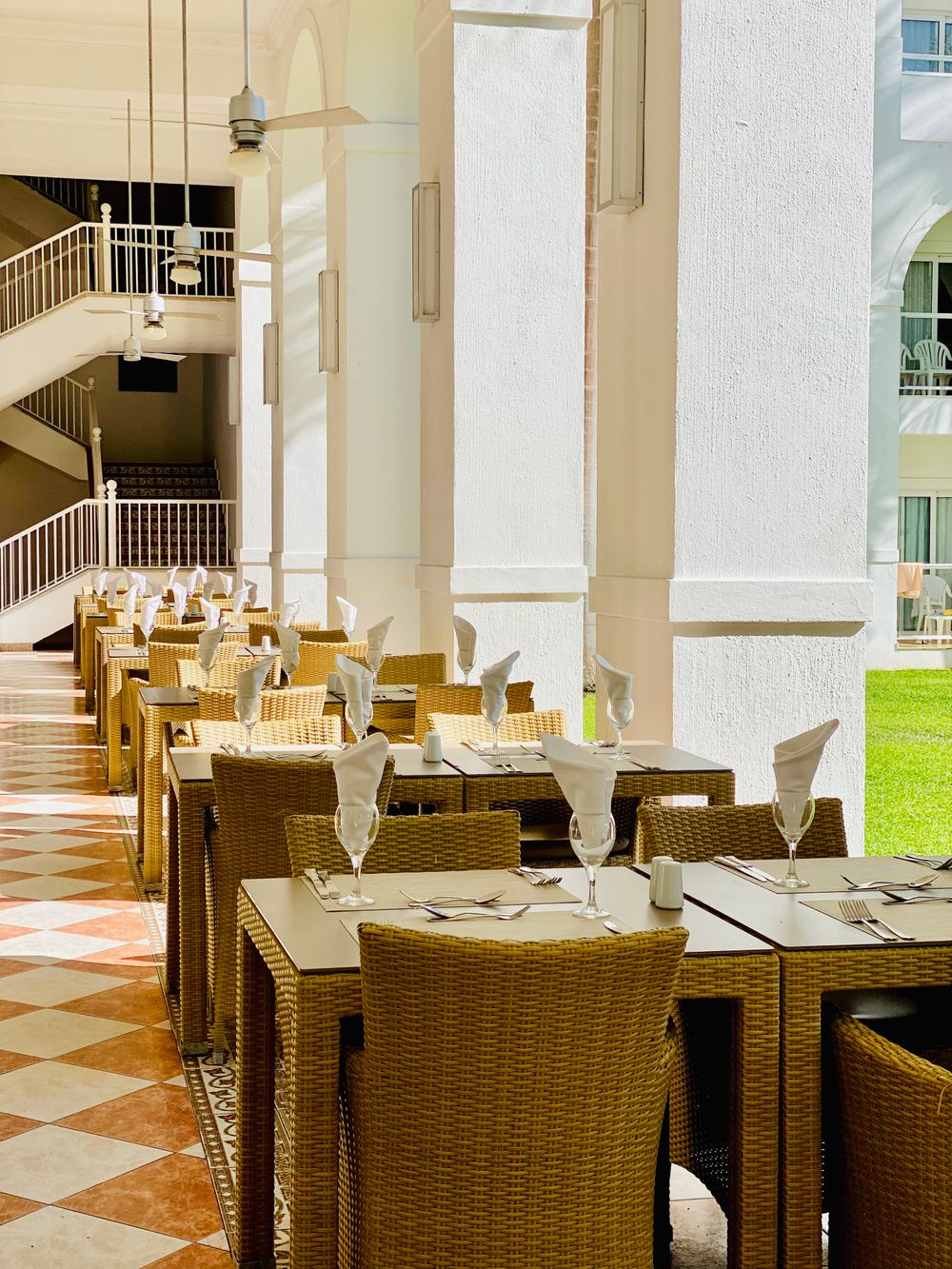 Guests dining on a hotel terrace