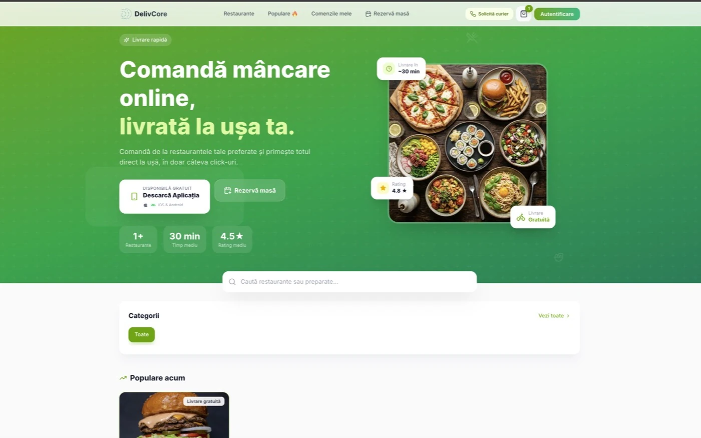 Customer web, homepage: order food online, delivered to your door