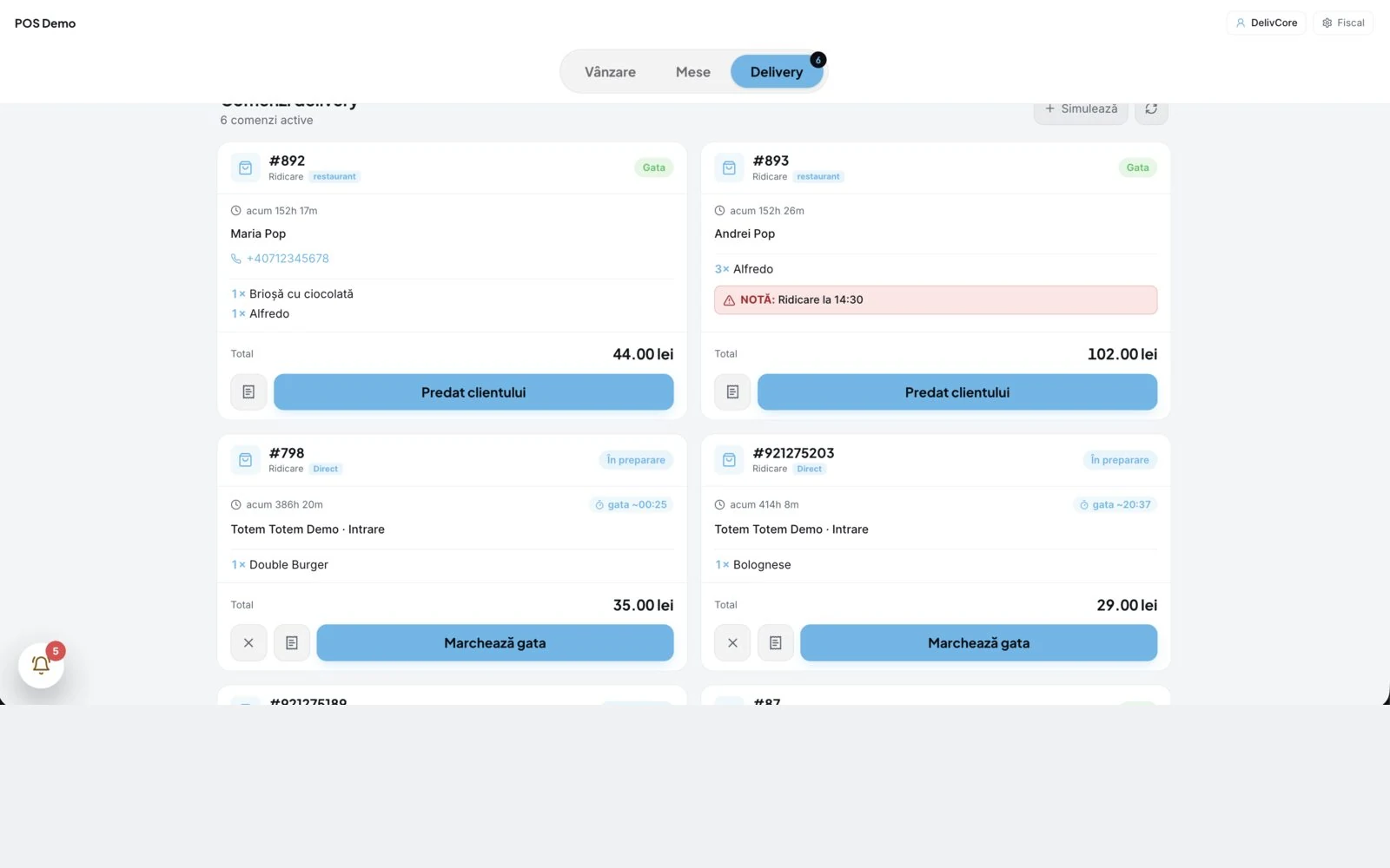 Delivery orders in the POS on the light theme